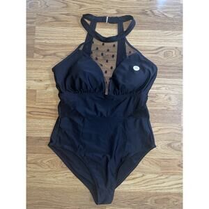 SO Juniors Plus Size 1x Black Halter Mesh One Piece Bathing Suit Swim Wear NWT